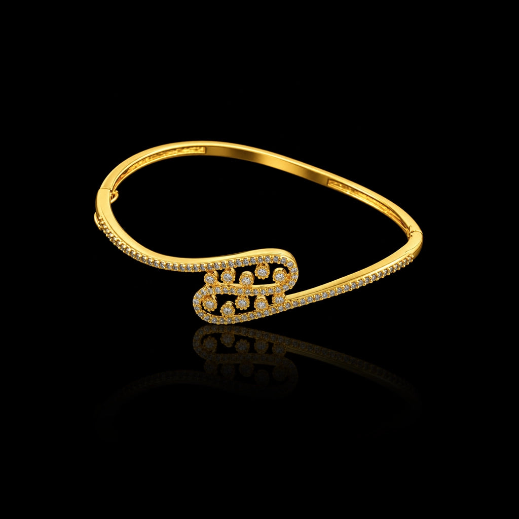 CZ Scatter Oval Bypass Openable Bracelet Gold Layered