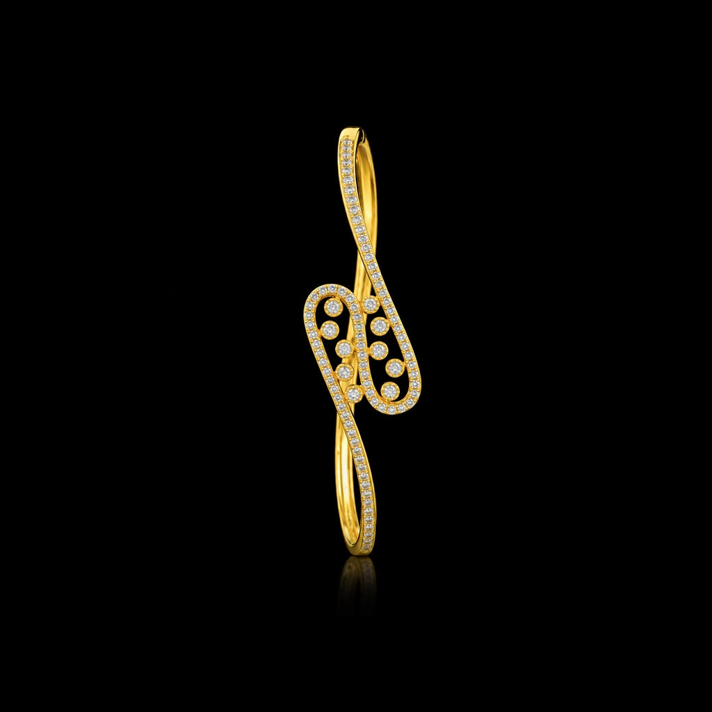 CZ Scatter Oval Bypass Openable Bracelet Gold Layered