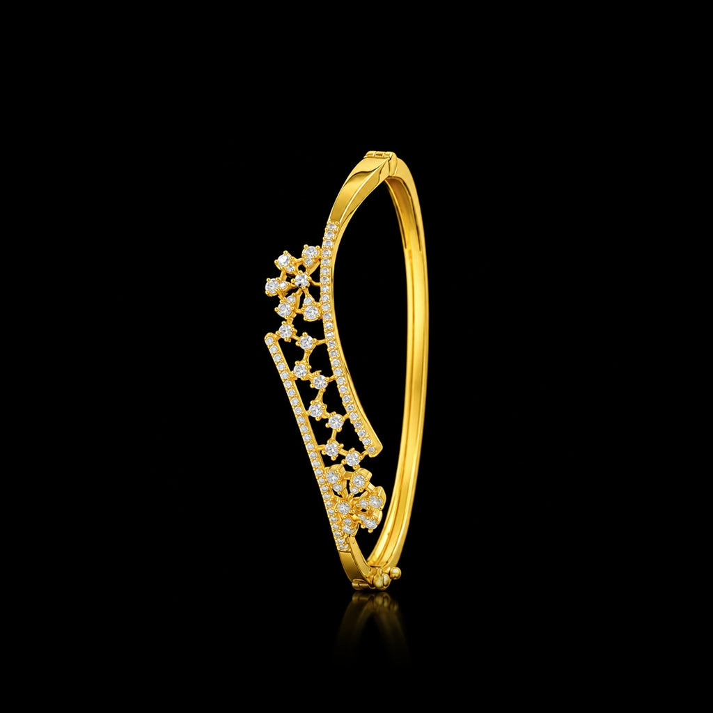 Premium CZ Scatter Bloom Lattice Openable Bracelet Gold Layered