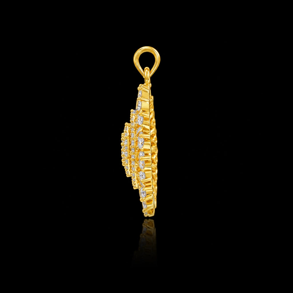CZ Sun Ray Solitaire Circle Pendant Gold Layered