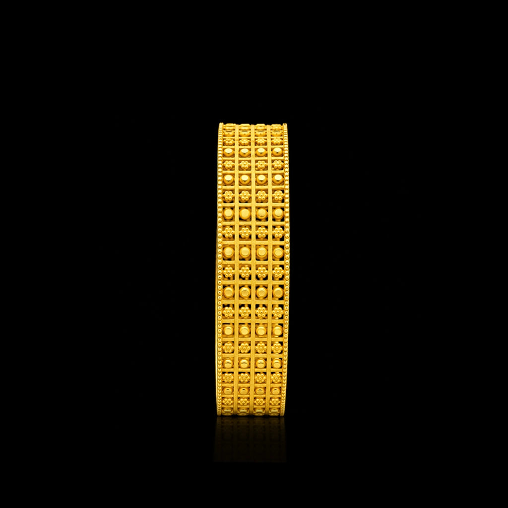 Premium Lattice Granule Floret Broad Bangle Gold Layered