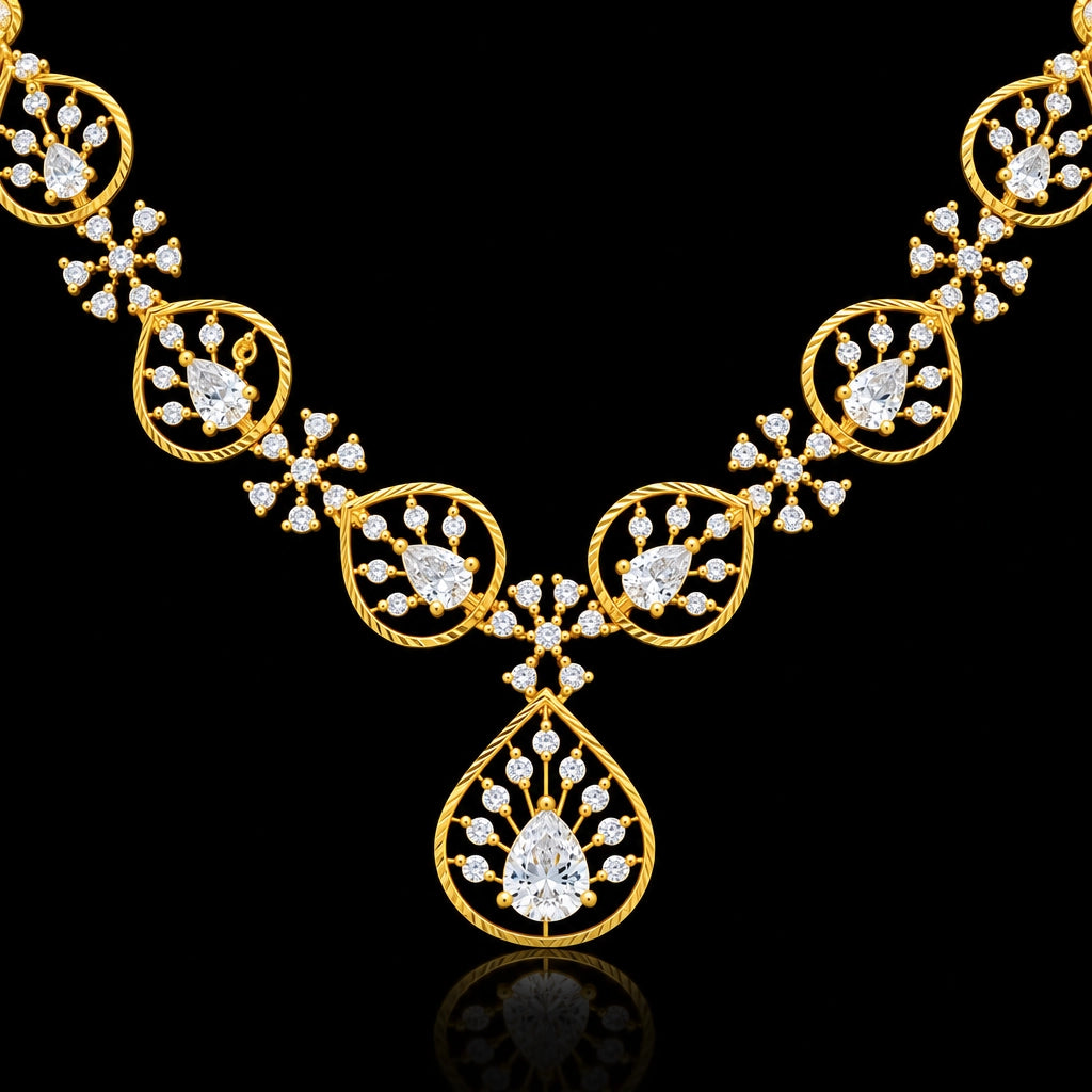 Premium CZ Rope Hoop Pear Drop Necklace Gold Layered