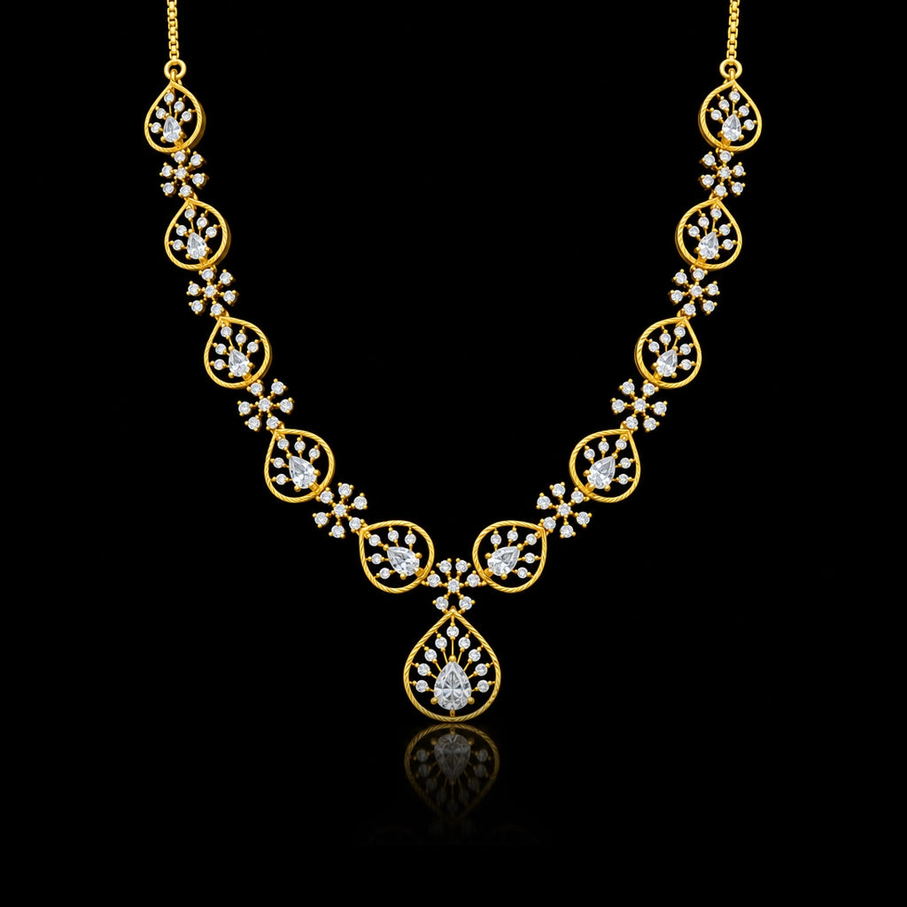 Premium CZ Rope Hoop Pear Drop Necklace Gold Layered