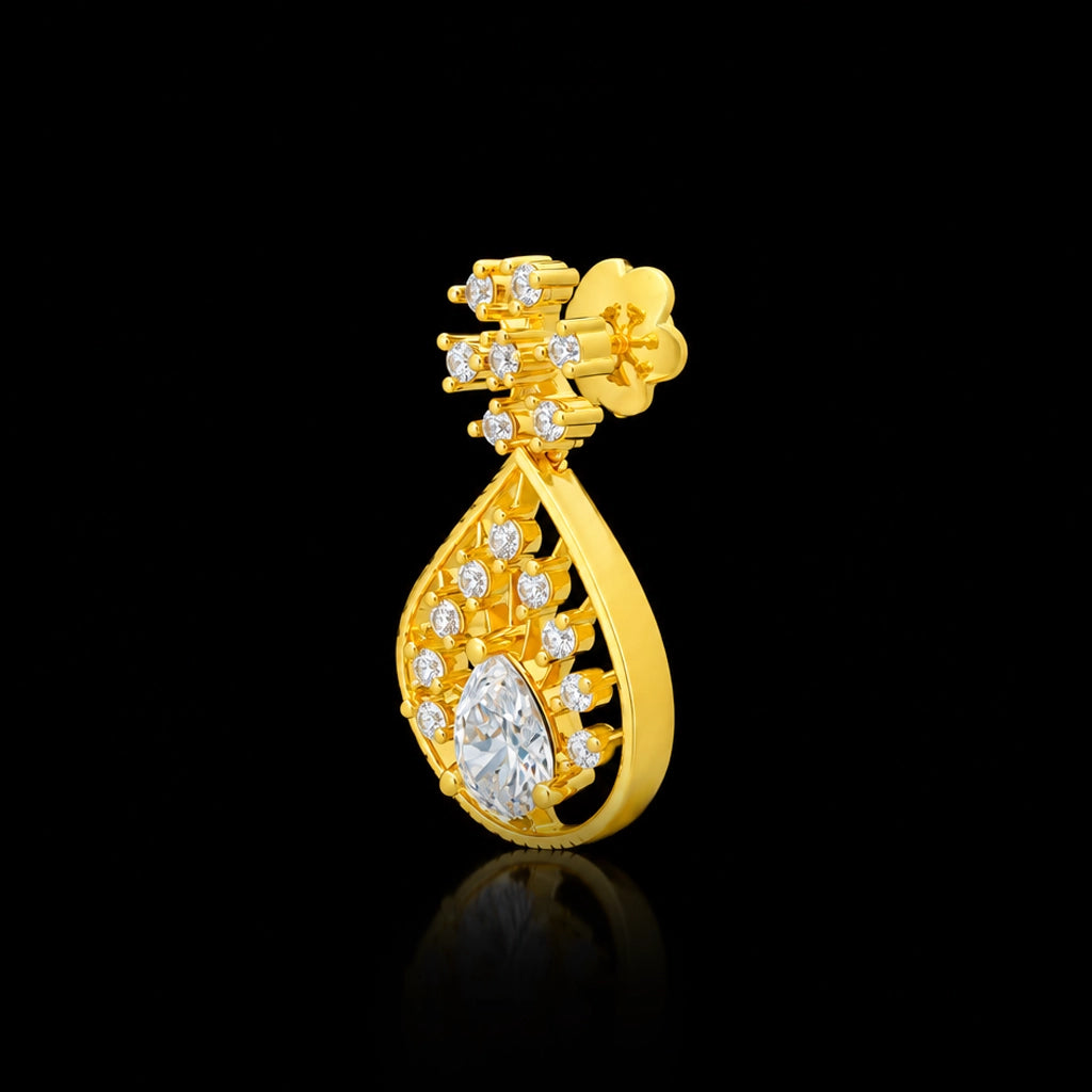 CZ Pear Drop Vine Teardrop Necklace Set Short Gold Layered