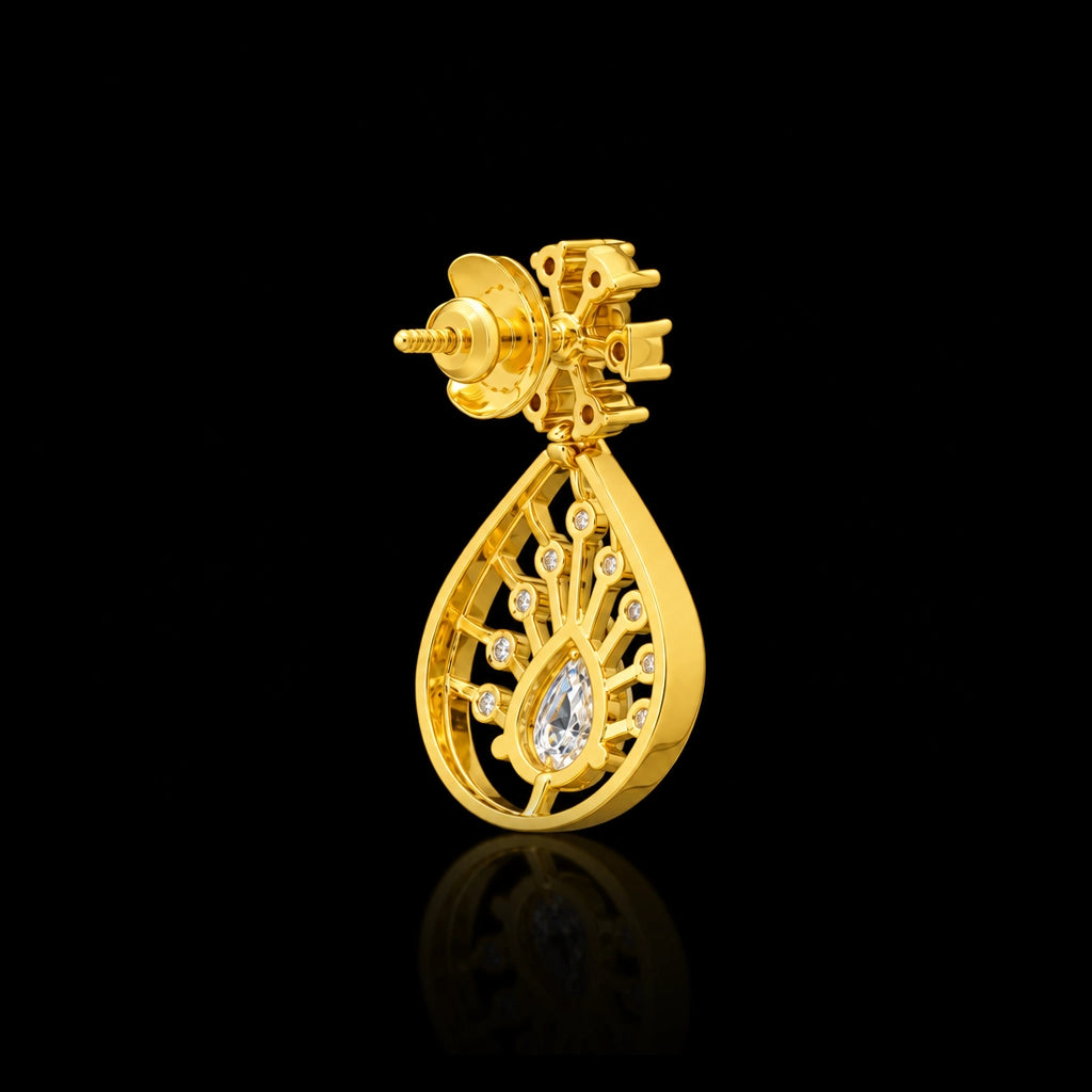 CZ Pear Drop Vine Teardrop Necklace Set Short Gold Layered