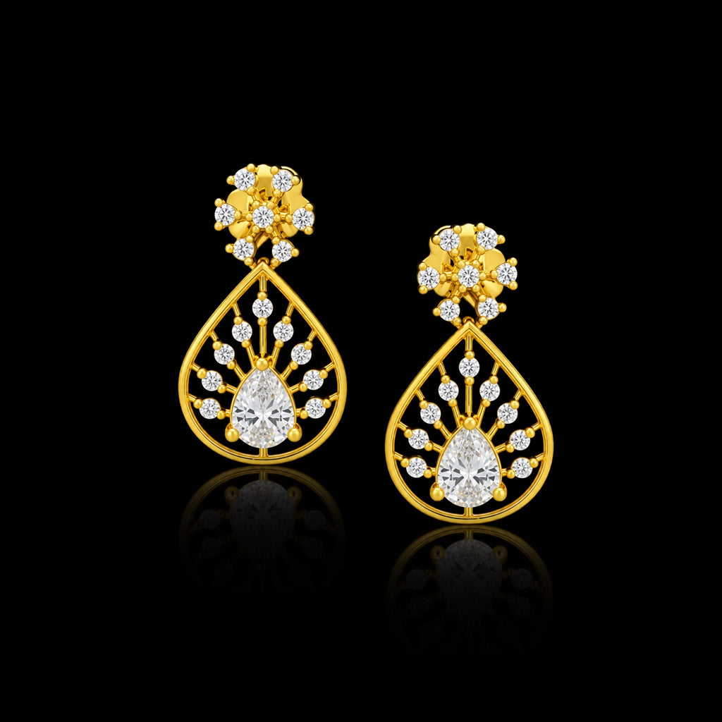 CZ Pear Drop Vine Teardrop Necklace Set Short Gold Layered