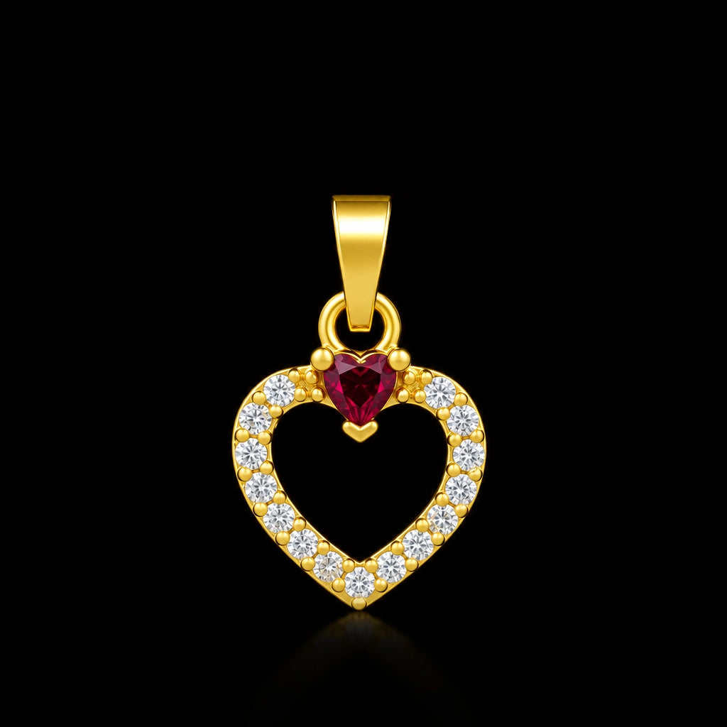 Premium Ruby Heart Open CZ Pendant Gold Layered