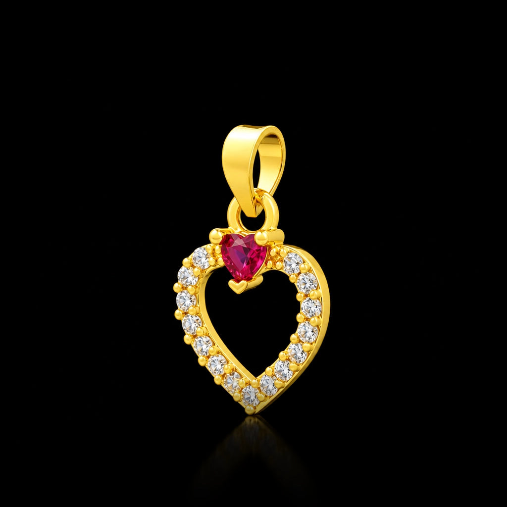 Premium Ruby Heart Open CZ Pendant Gold Layered