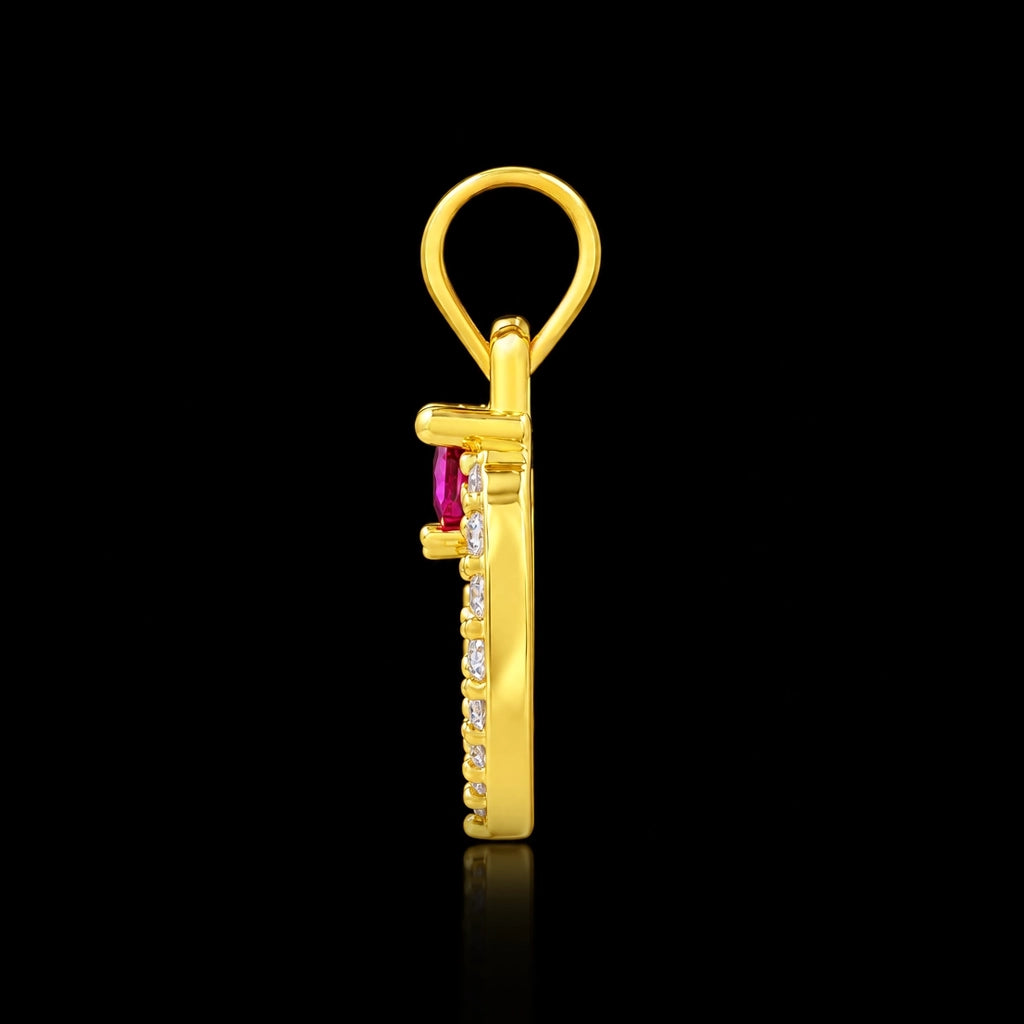 Premium Ruby Heart Open CZ Pendant Gold Layered
