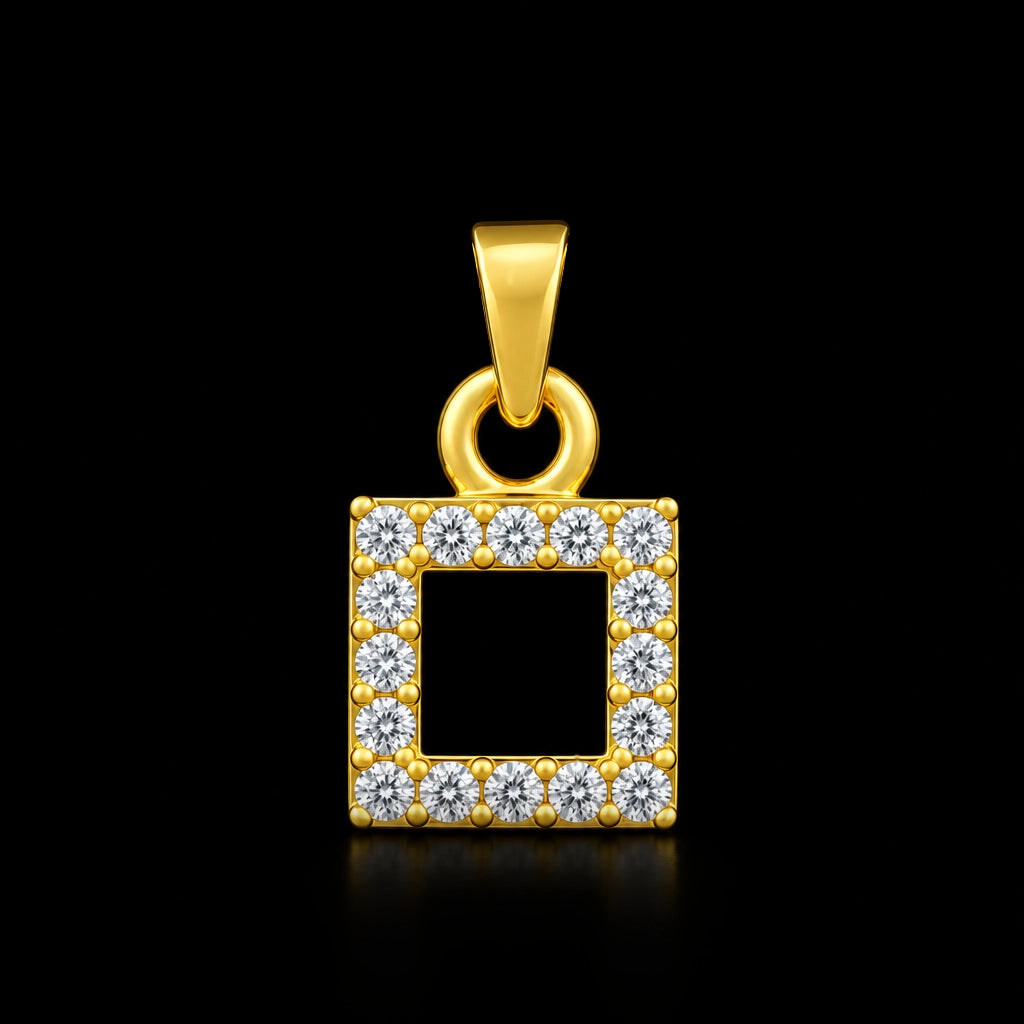 Premium CZ Open Square Frame Pendant Gold Layered