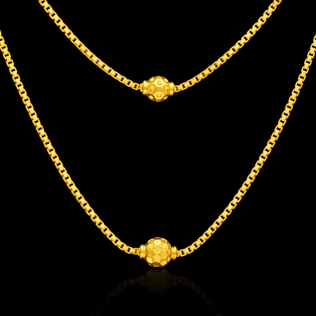 Twin Strand Box Chain Ball Necklace Gold Layered