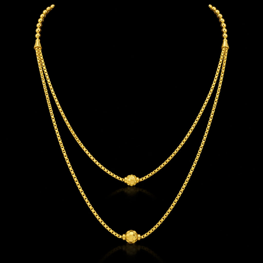 Twin Strand Box Chain Ball Necklace Gold Layered
