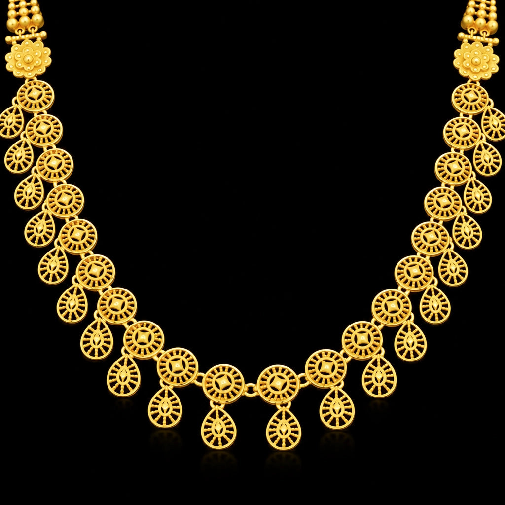 Floret Wheel Fringe Plain Necklace Gold Layered