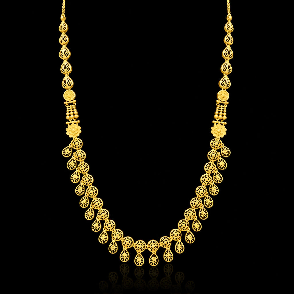 Floret Wheel Fringe Plain Necklace Gold Layered
