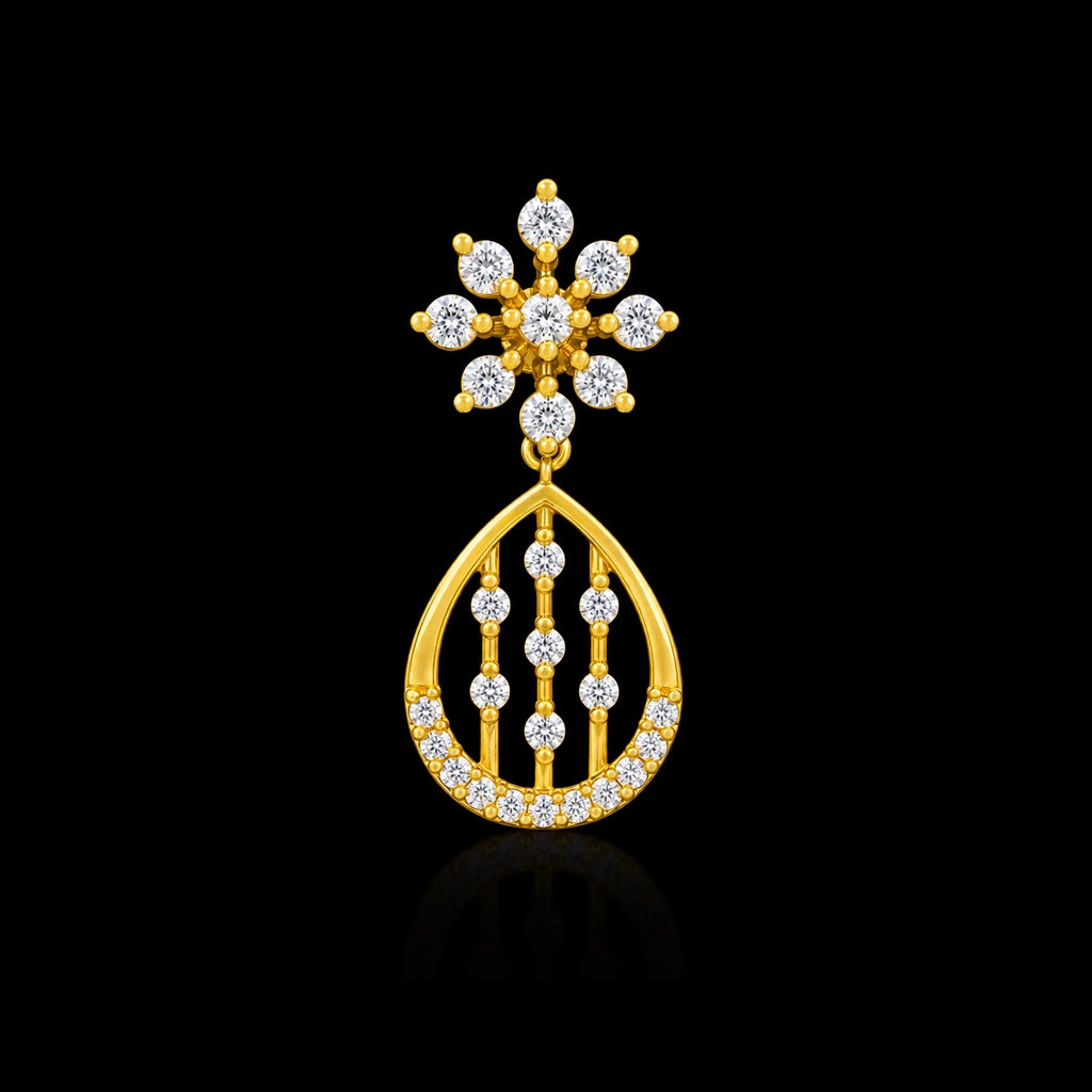 CZ Lattice Teardrop Floret Necklace Set Short Gold Layered