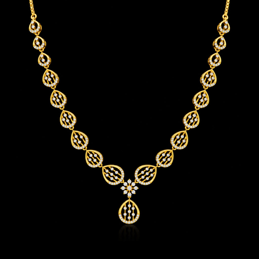 CZ Lattice Teardrop Floret Necklace Set Short Gold Layered
