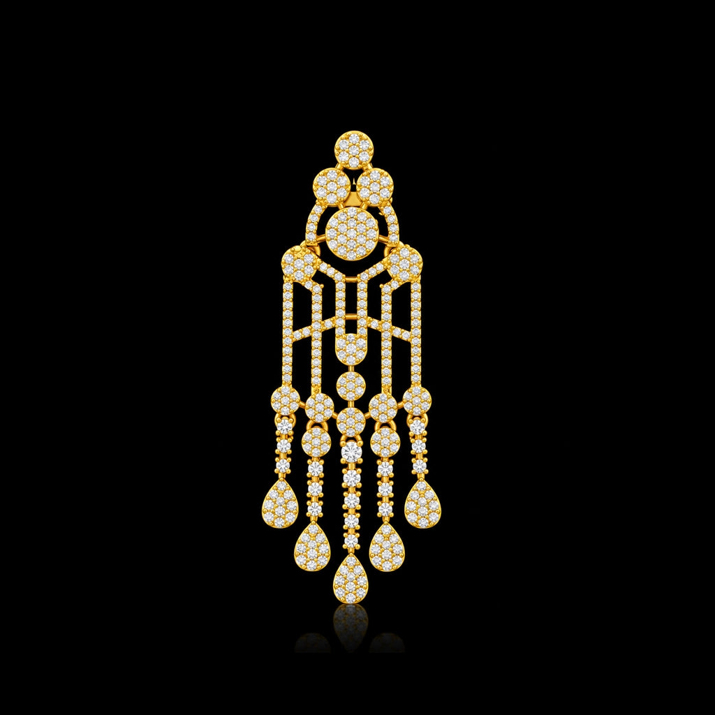 CZ Lattice Teardrop Fringe Necklace Set Short Gold Layered