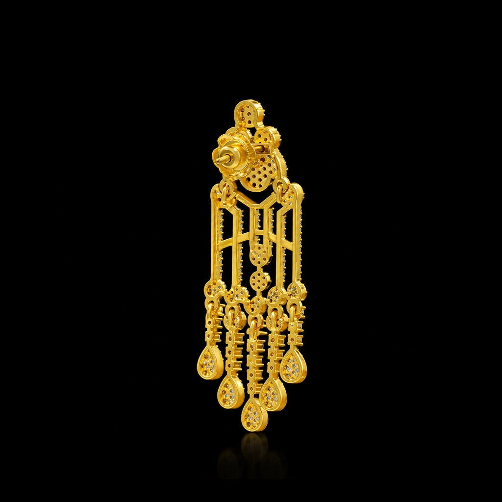 CZ Lattice Teardrop Fringe Necklace Set Short Gold Layered