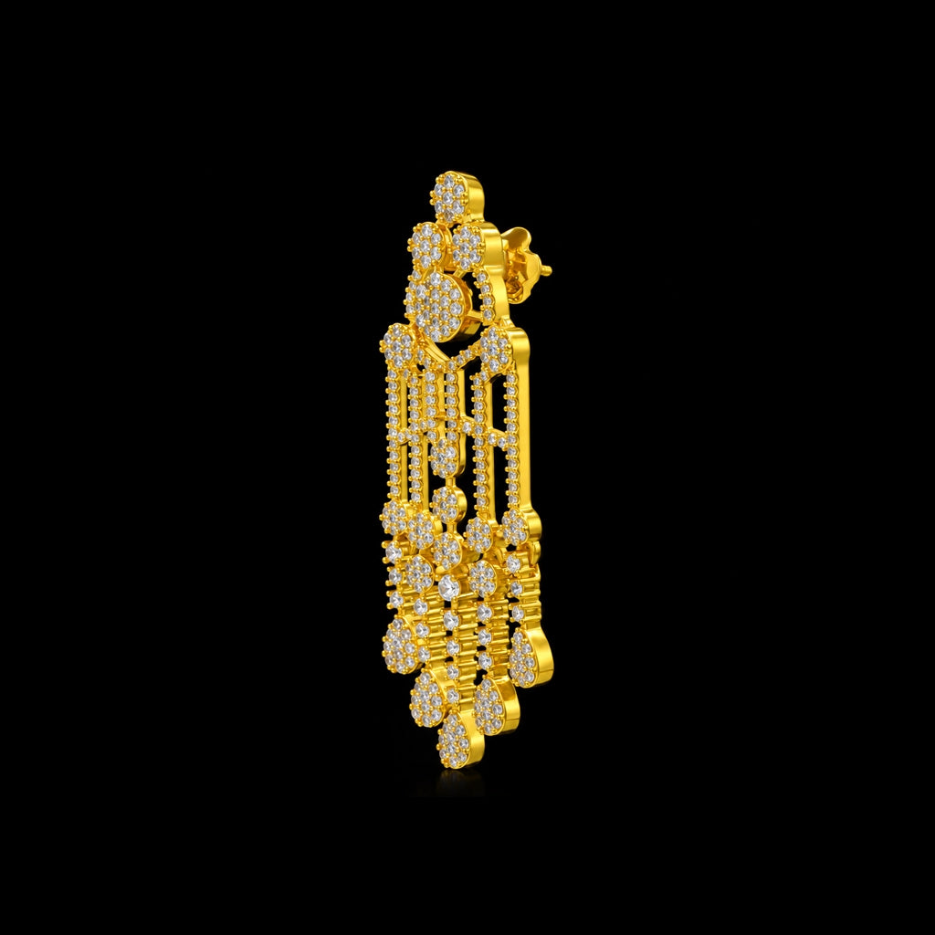 CZ Lattice Teardrop Fringe Necklace Set Short Gold Layered