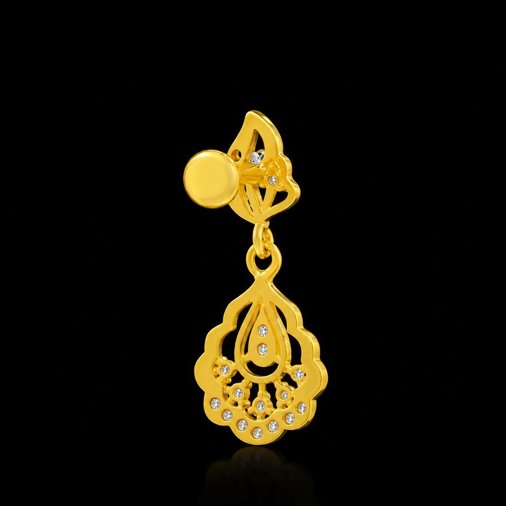 CZ Lotus Drop Scallop Hanging Stud Gold Layered