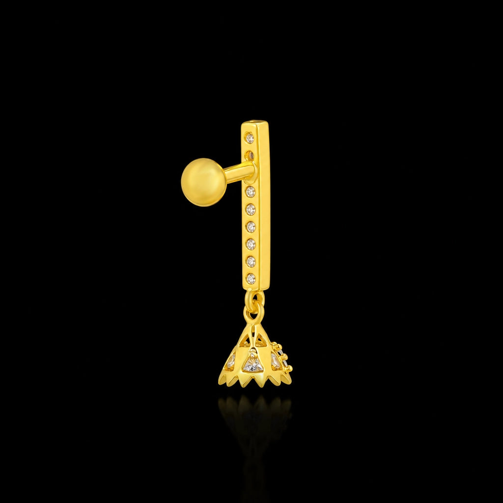 CZ Bar Jimikka Drop Hanging Stud Gold Layered