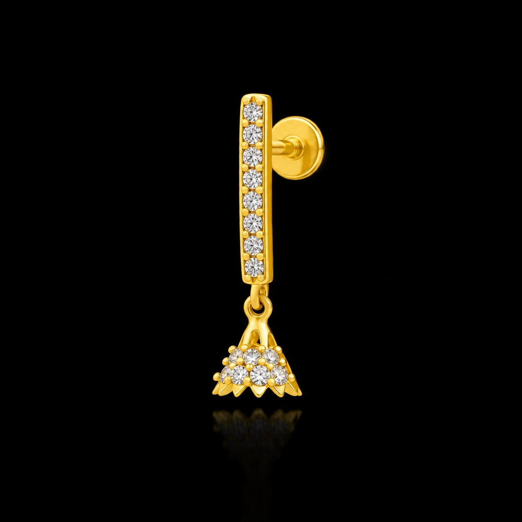 CZ Bar Jimikka Drop Hanging Stud Gold Layered