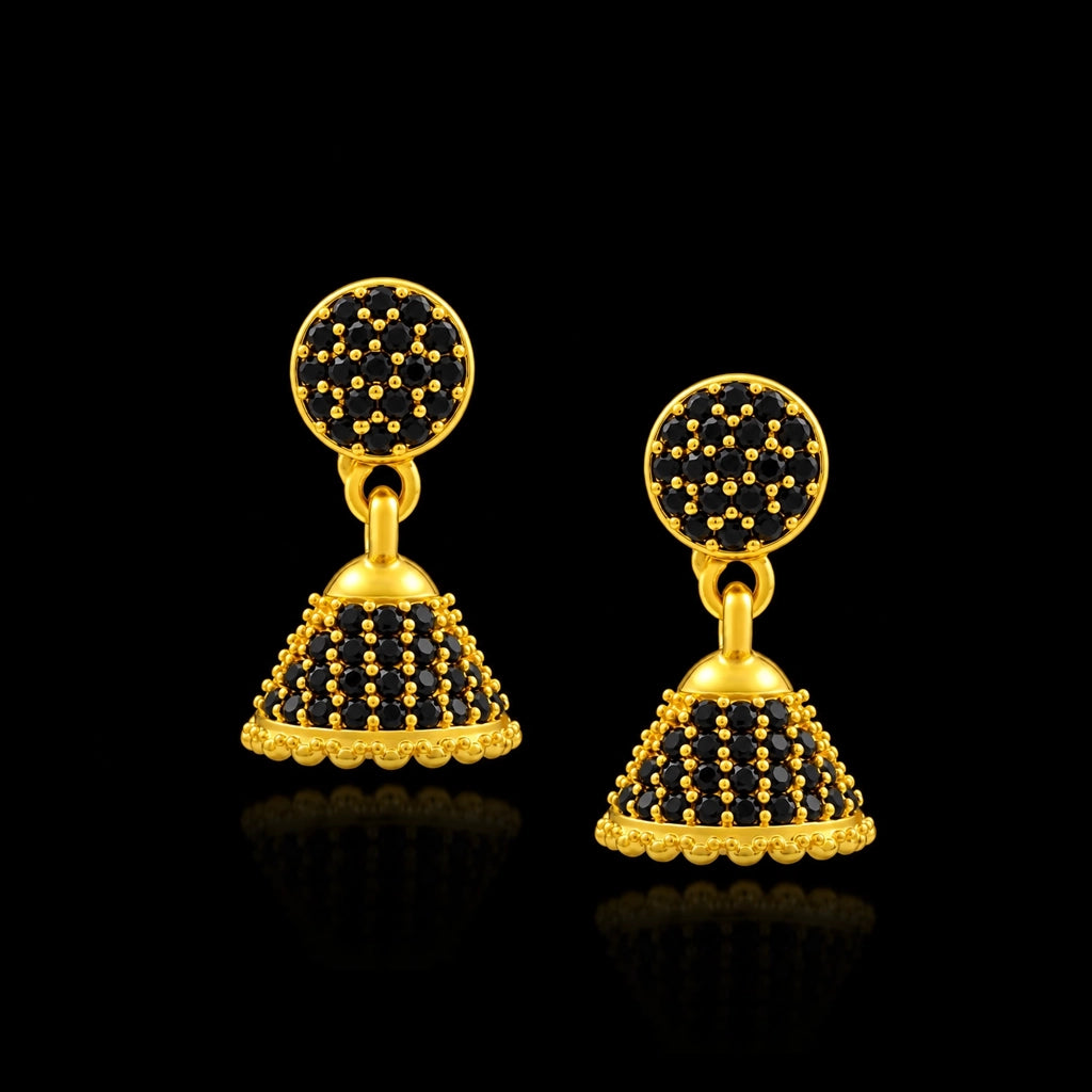 Black CZ Pave Dome Jimikka Hanging Stud Gold Layered