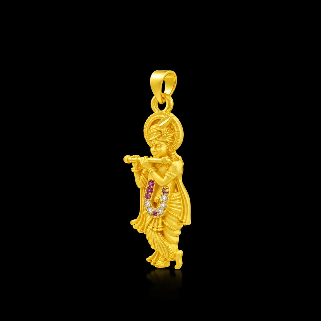 Krishna Flute Standing Stone Pendant Gold Layered