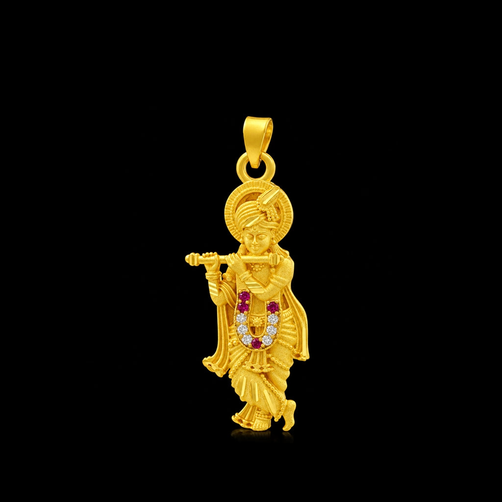 Krishna Flute Standing Stone Pendant Gold Layered