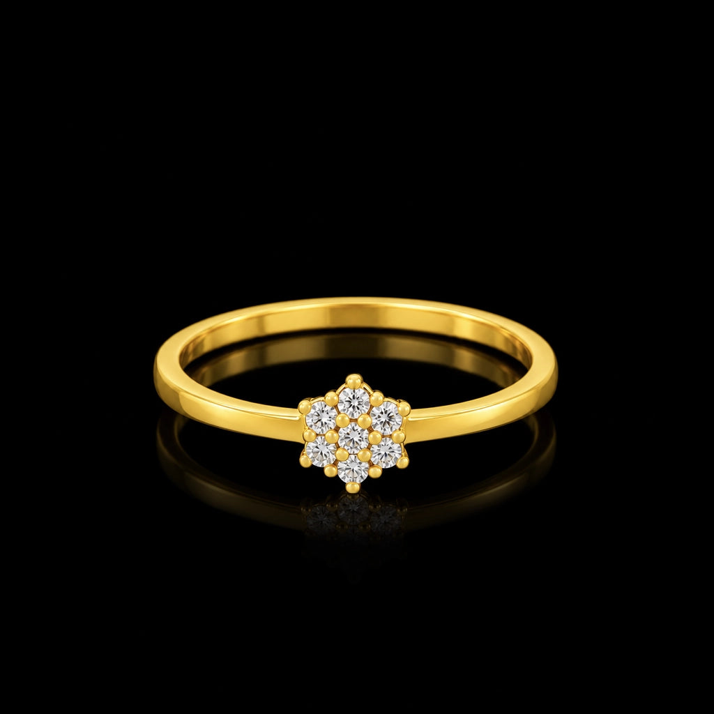 CZ Floret Cluster Fine Ring Rhodium Finish