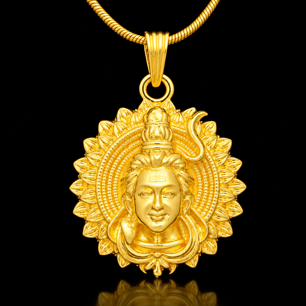 Shiva Face Lotus Sunburst Locket Gold Layered