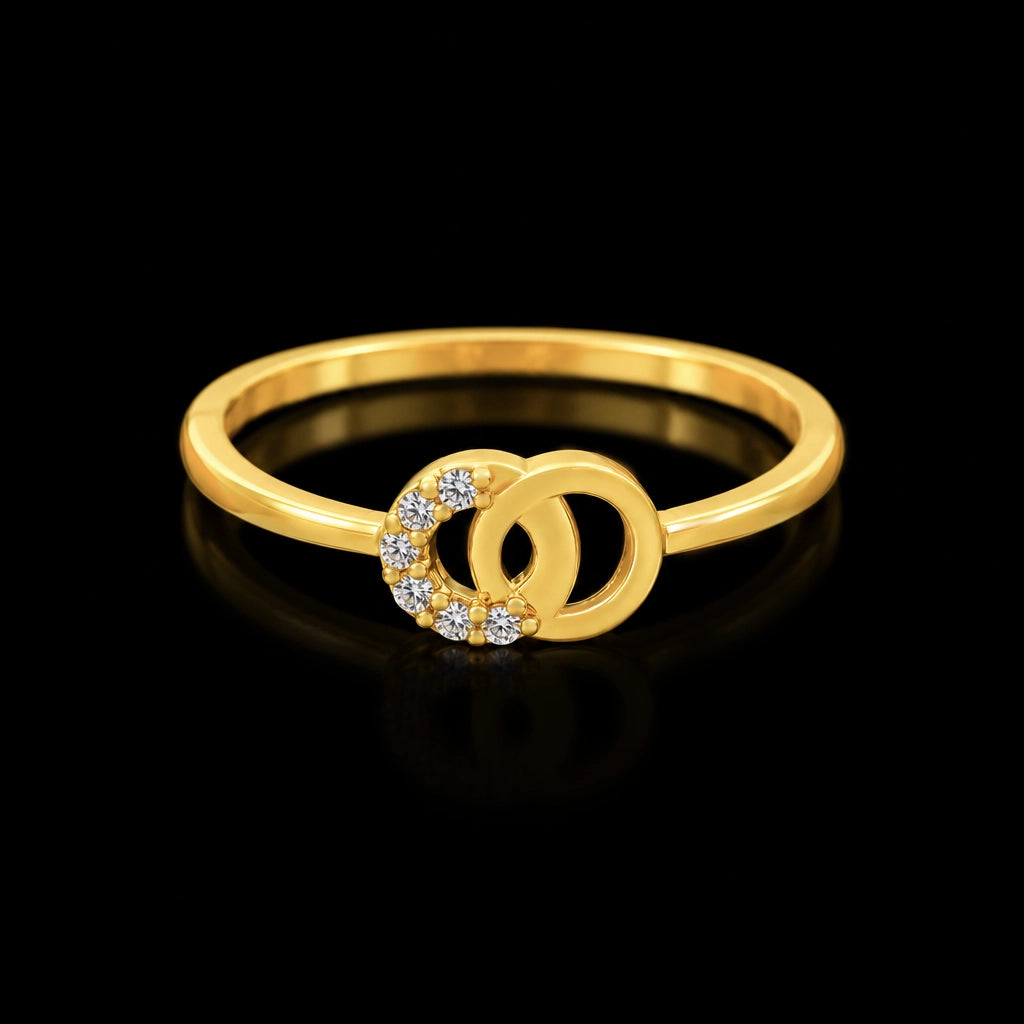 CZ Twin Circle Interlink Fine Ring Gold Layered