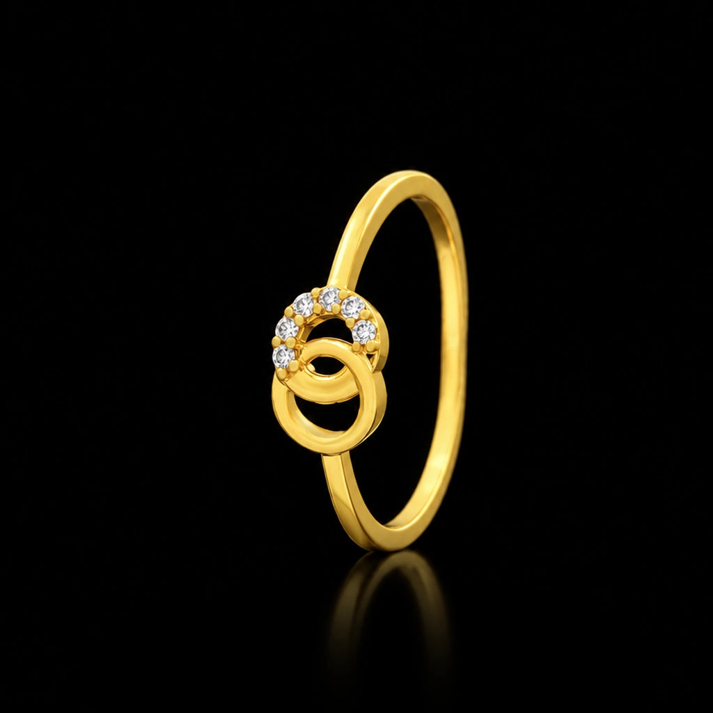 CZ Twin Circle Interlink Fine Ring Gold Layered