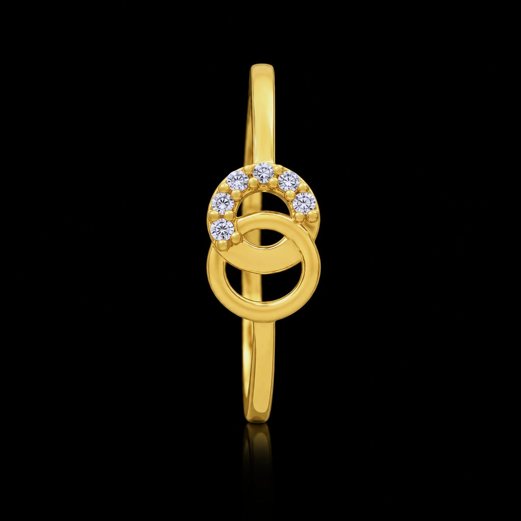 CZ Twin Circle Interlink Fine Ring Gold Layered