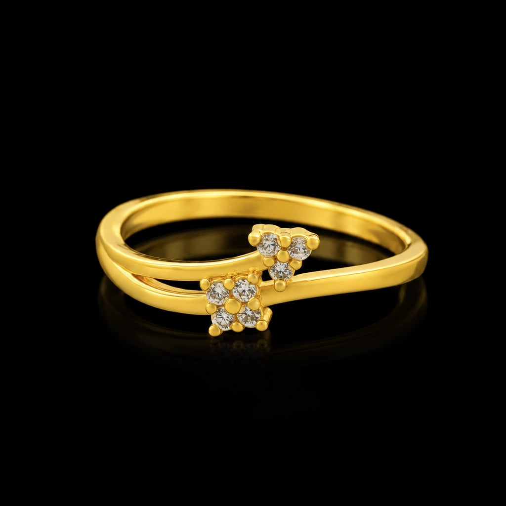 CZ Twin Cluster Bypass Stone Ring Gold Layered