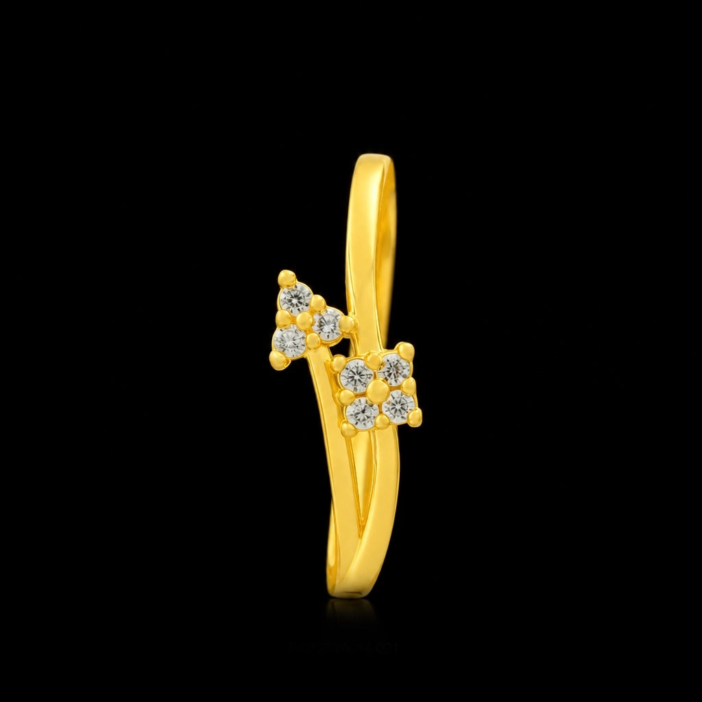 CZ Twin Cluster Bypass Stone Ring Gold Layered