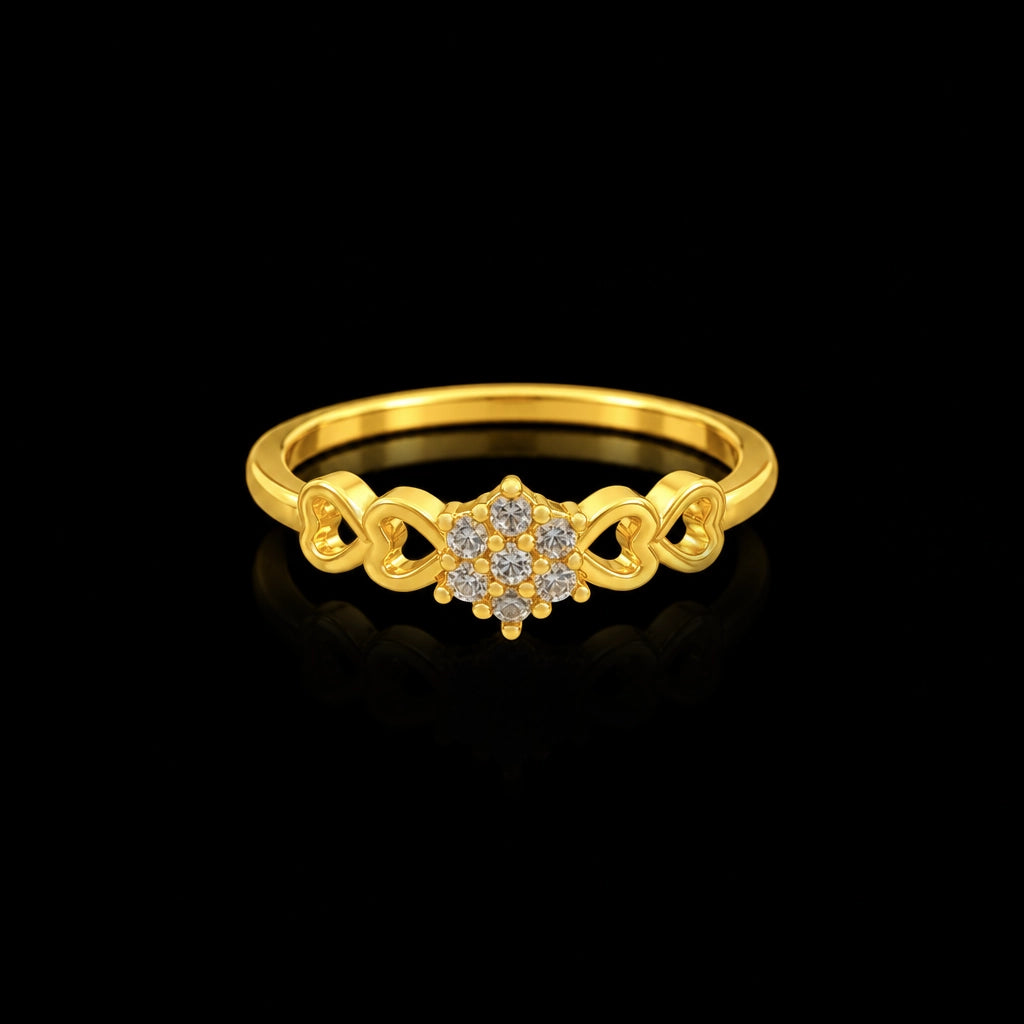 CZ Heart Cluster Floret Fine Ring Gold Layered