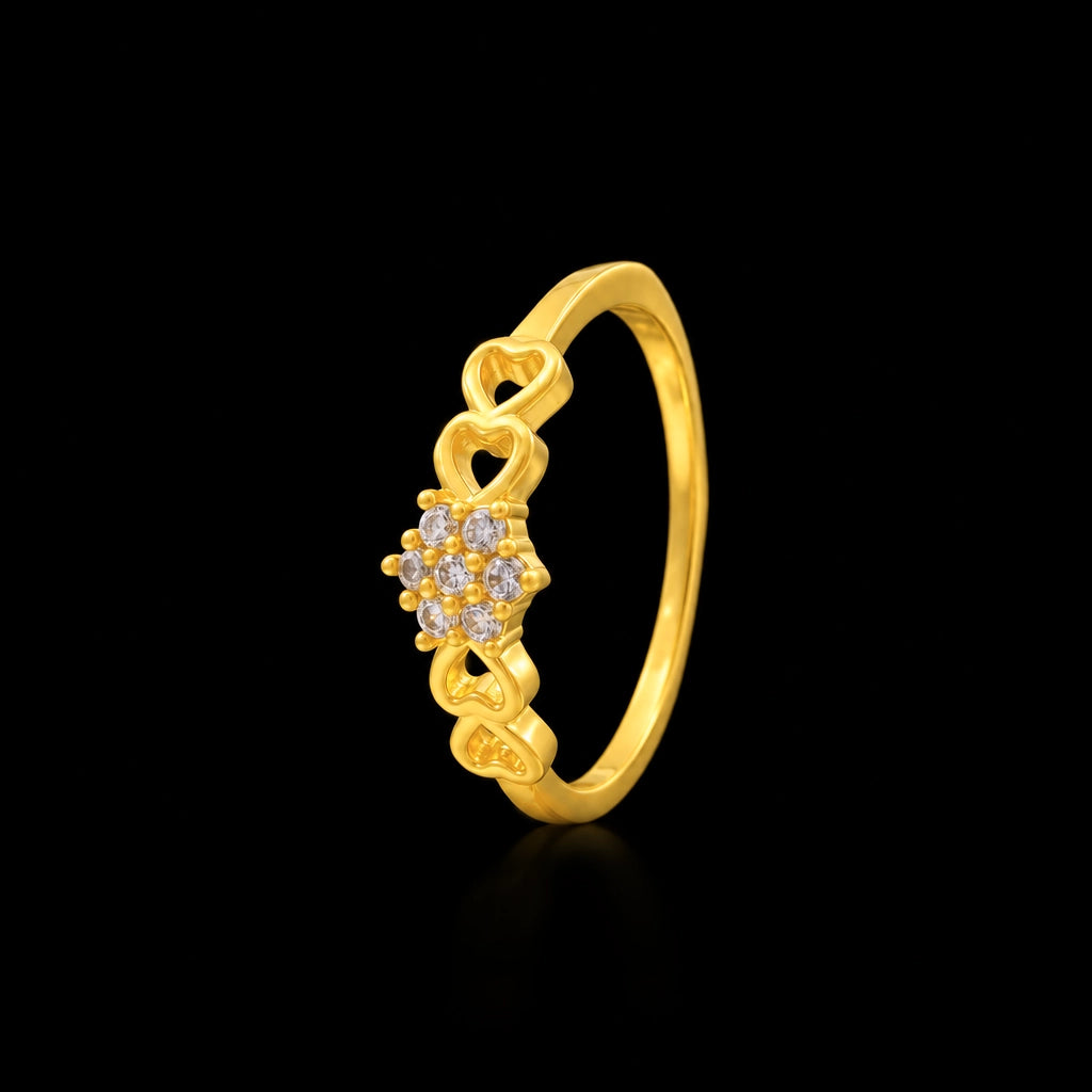 CZ Heart Cluster Floret Fine Ring Gold Layered