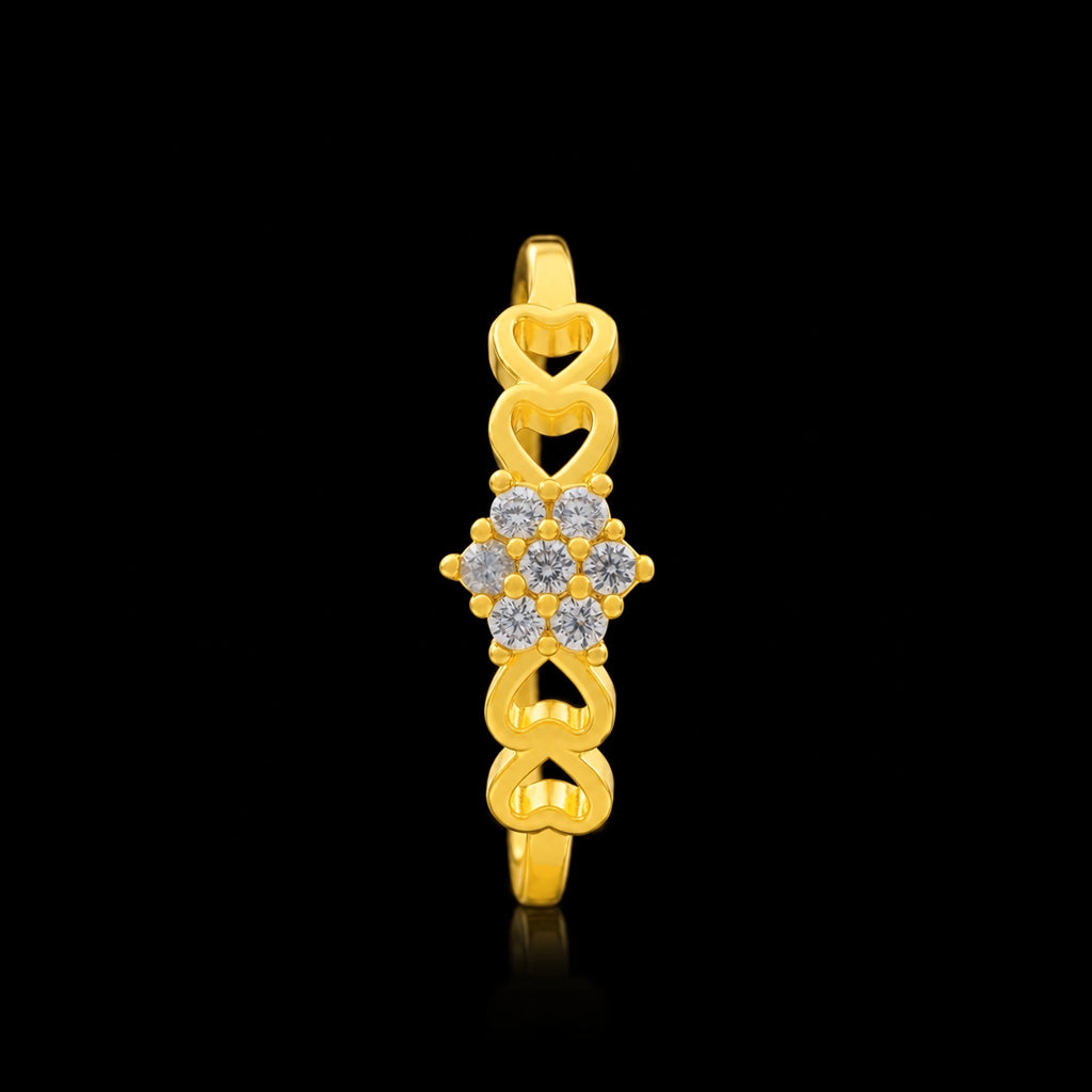 CZ Heart Cluster Floret Fine Ring Gold Layered