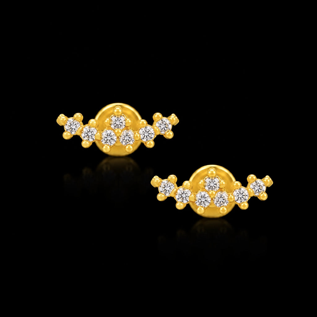 CZ Scatter Bar Stud Earring Gold Layered