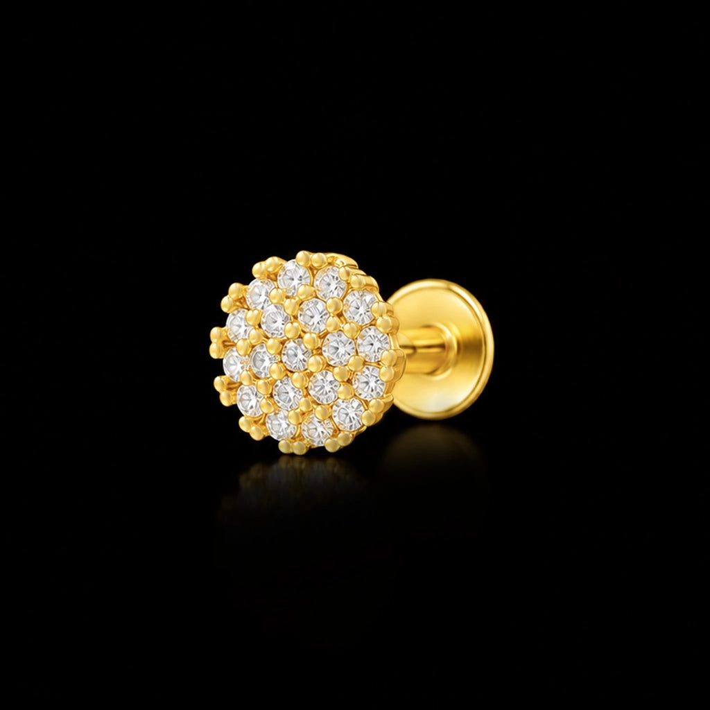 CZ Pave Dome Cluster Stud Gold Layered