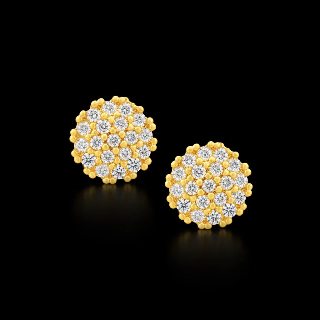 CZ Pave Dome Cluster Stud Gold Layered