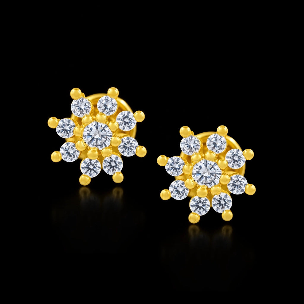 CZ Floret Cluster Round Stud Gold Layered