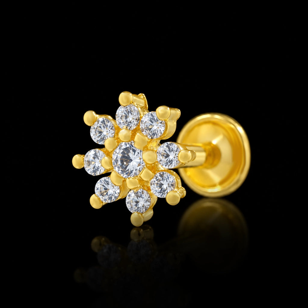 CZ Floret Cluster Round Stud Gold Layered