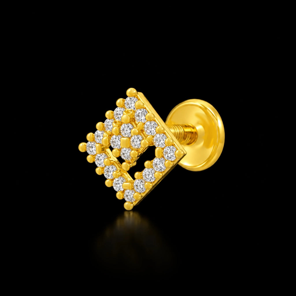 CZ Diamond Chevron Pave Stud Gold Layered