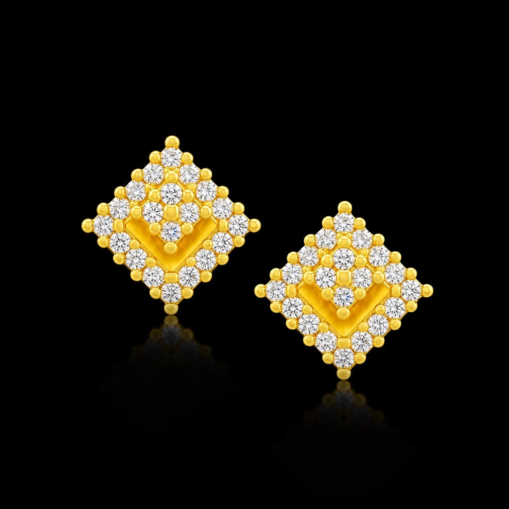 CZ Diamond Chevron Pave Stud Gold Layered