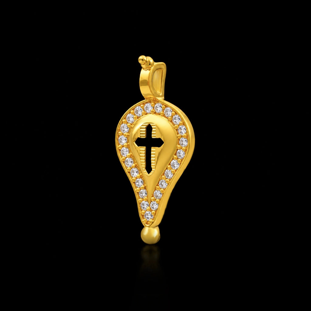 CZ Cross Teardrop Pave Stone Pendant Gold Layered