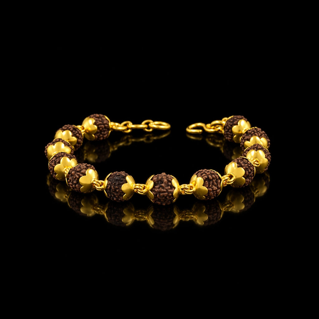 Rudraksham Brown Bead Gold Cap Bracelet Gold Layered