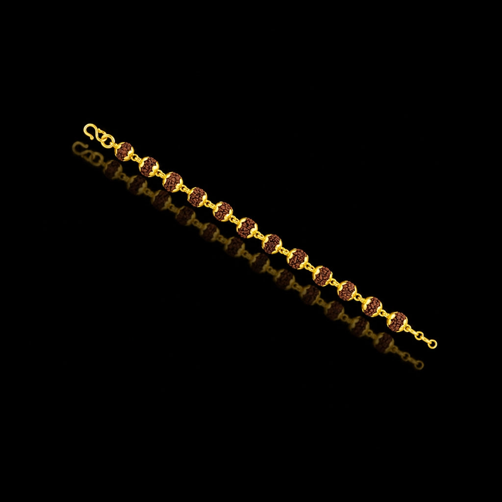 Rudraksham Brown Bead Gold Cap Bracelet Gold Layered