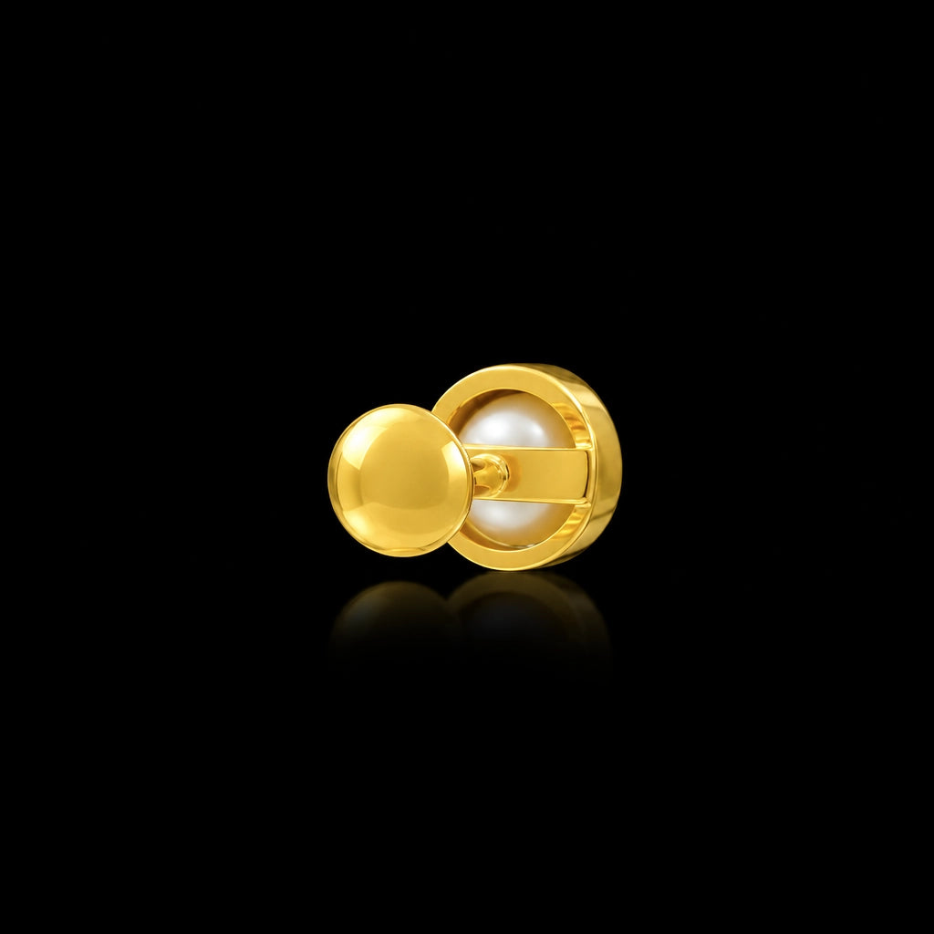 Pearl Bezel Twin Stud Stone Stud Gold Layered